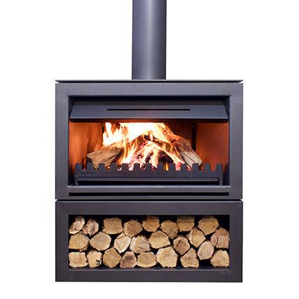 Nectre N900 Free Standing Wood Fireplace with Base, Flue Kit & Remote Control Fan