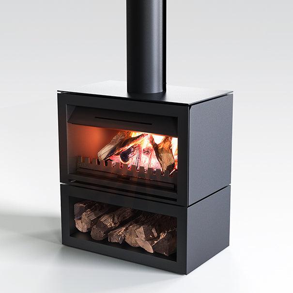 Nectre N900 Free Standing Wood Fireplace with Base, Flue Kit & Remote Control Fan