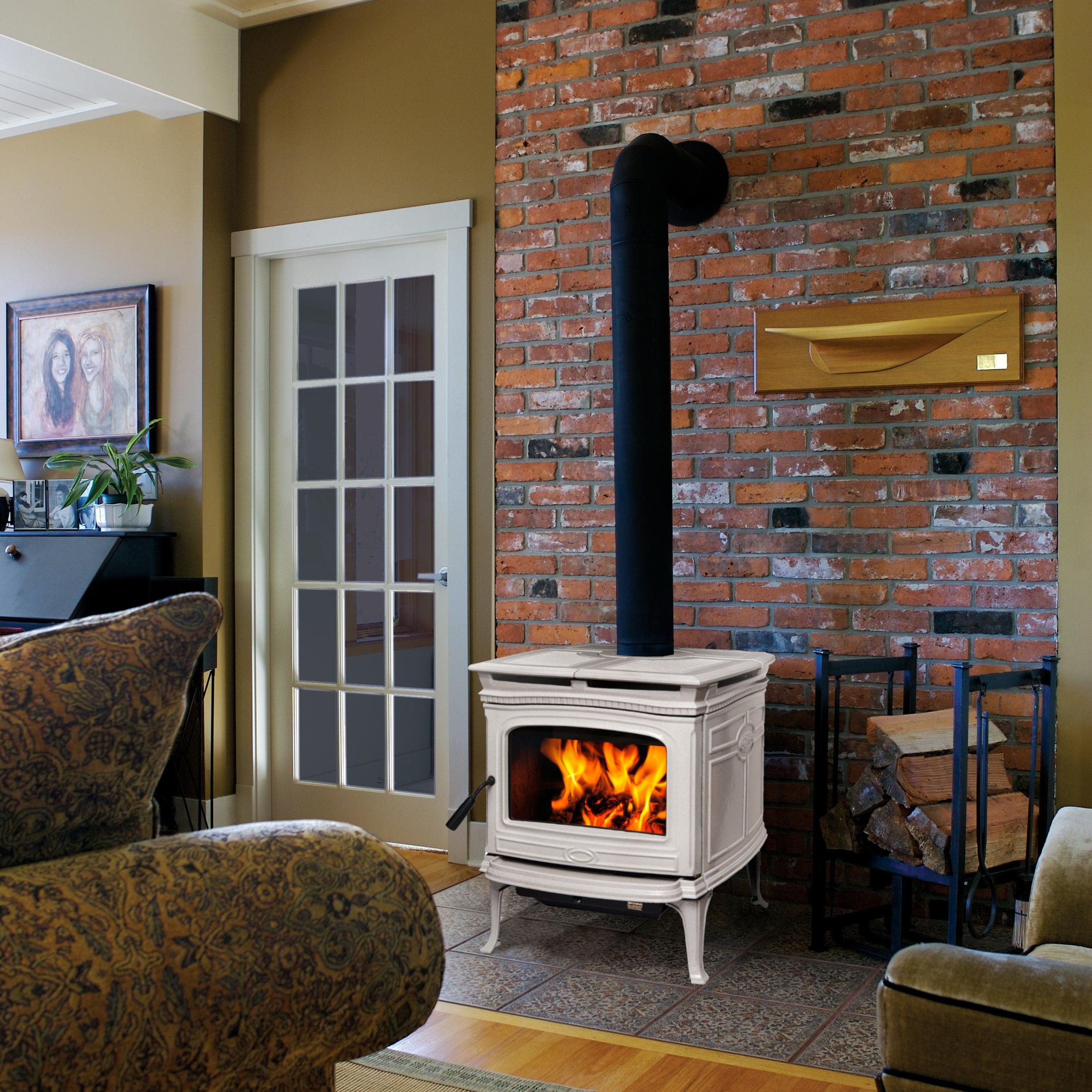 Pacific Energy Alderlea T5 Antique White Enamel Freestanding Wood Fireplace