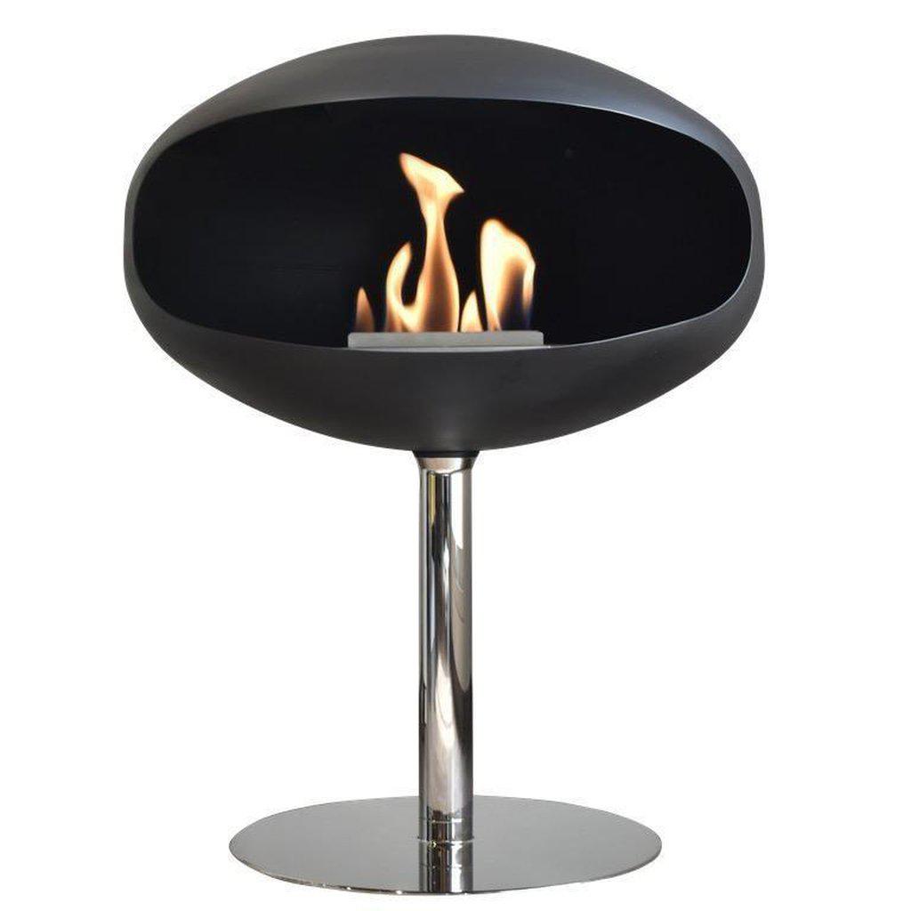 Pedestal Standing Cocoon Ethanol Fireplace - Matte Black With Stainless Steel Stand