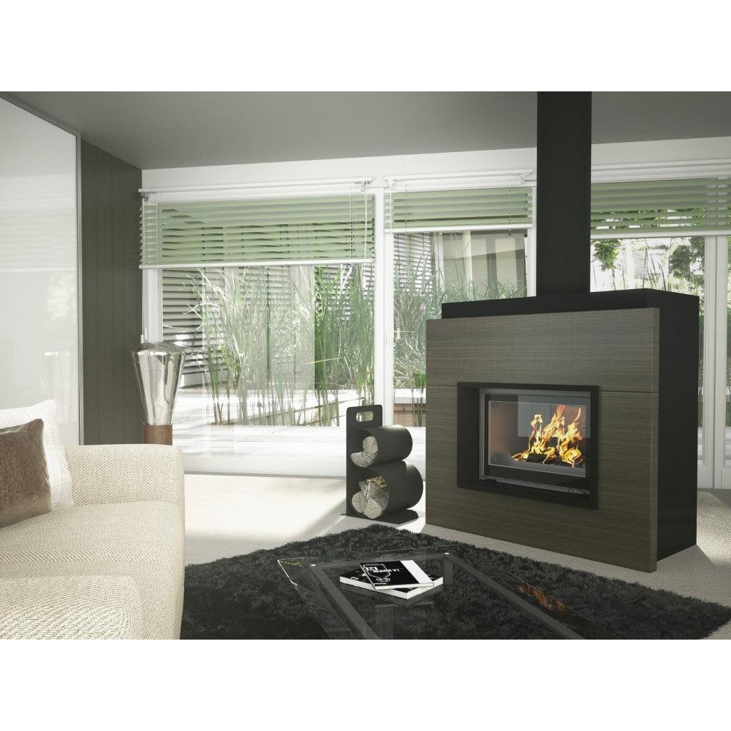 Seguin Visio 8 Plus Wood Fireplace With Black Line Glass, Swing Door & Brick Lining