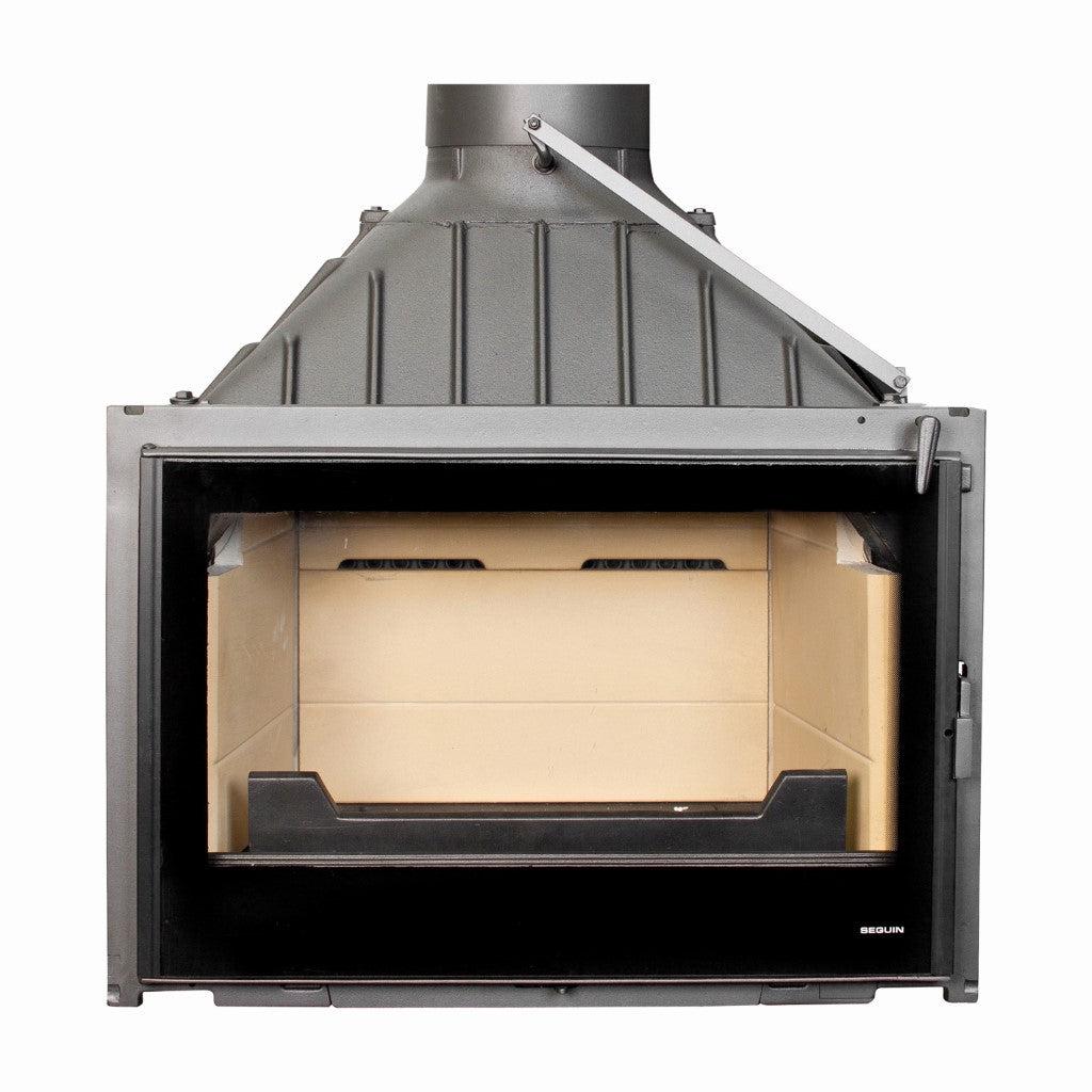 Seguin Visio 8 Plus Wood Fireplace With Black Line Glass, Swing Door & Brick Lining