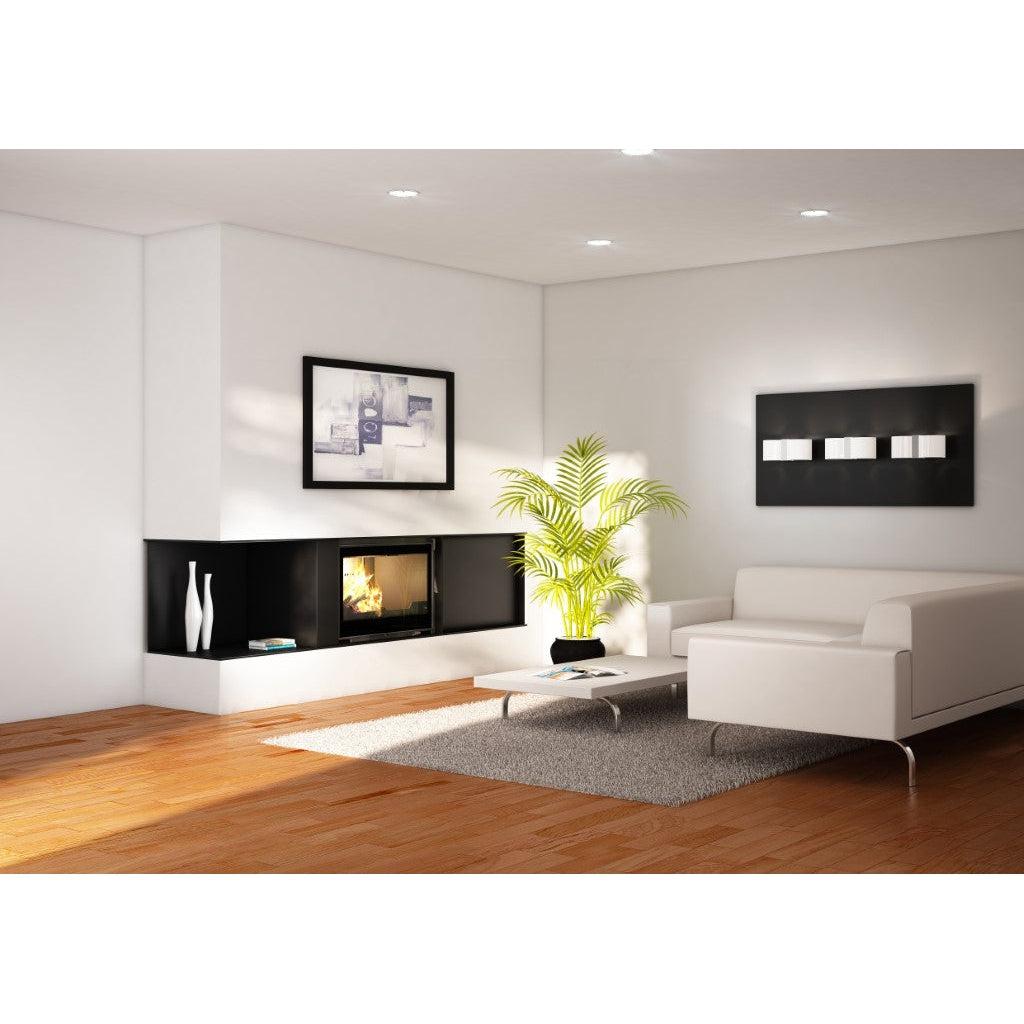Seguin Visio 8 Plus Wood Fireplace With Swing Door, Lift, Black Line Glass & Brick Lining