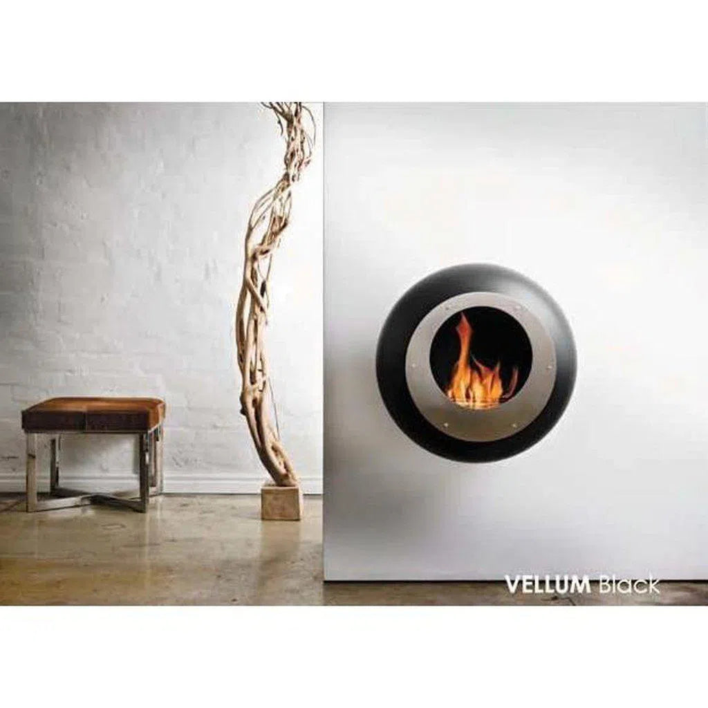 Vellum Wall Mounted Cocoon Ethanol Fireplace - Matte Black