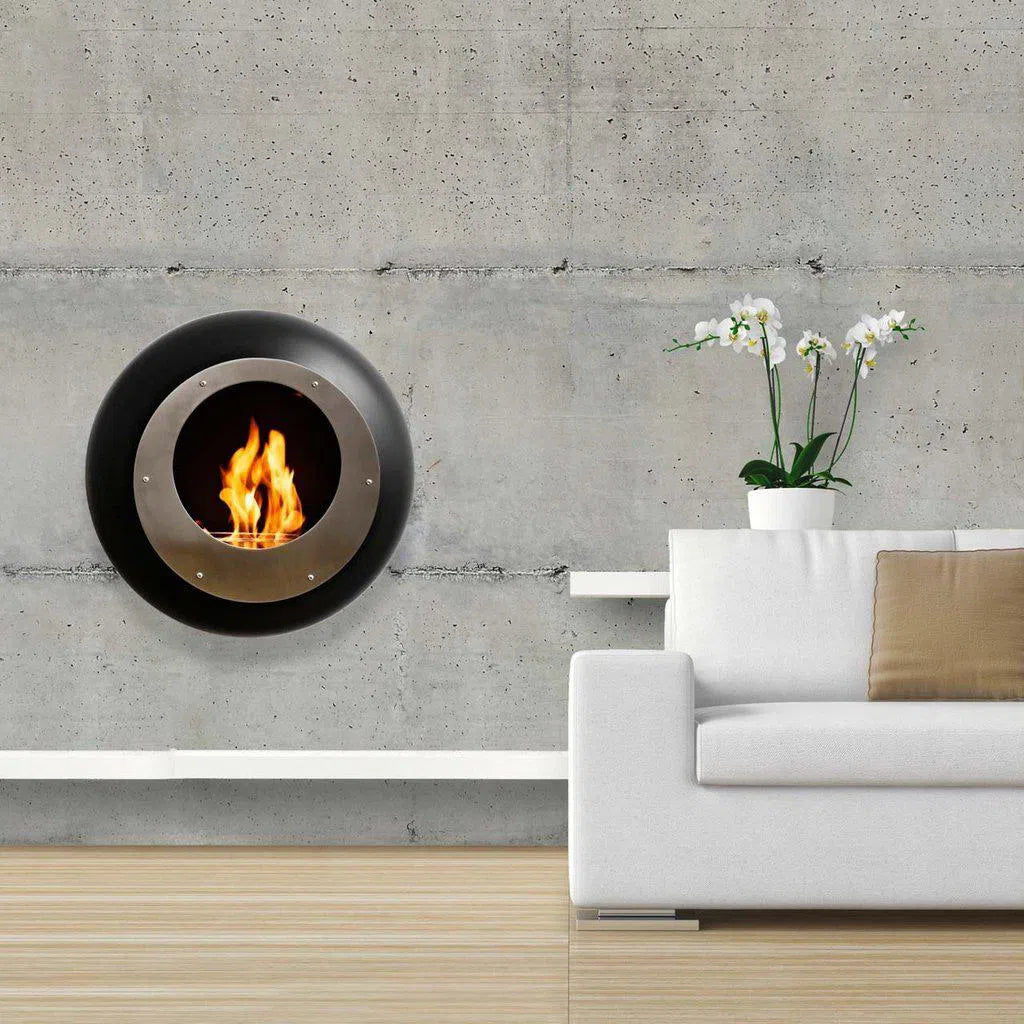 Vellum Wall Mounted Cocoon Ethanol Fireplace - Matte Black