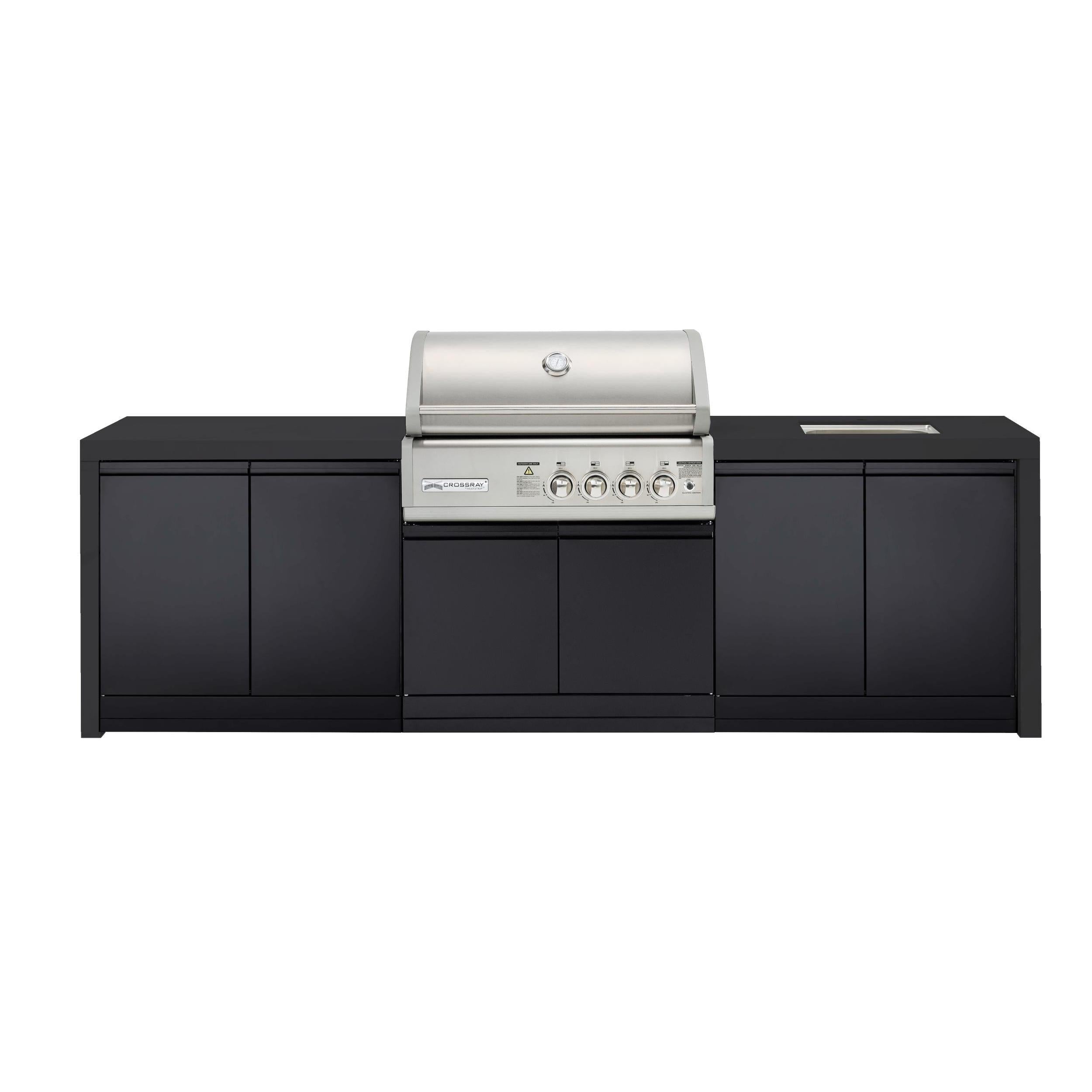 Crossray 4 Burner Gas Outdoor Kitchen With Black Bench