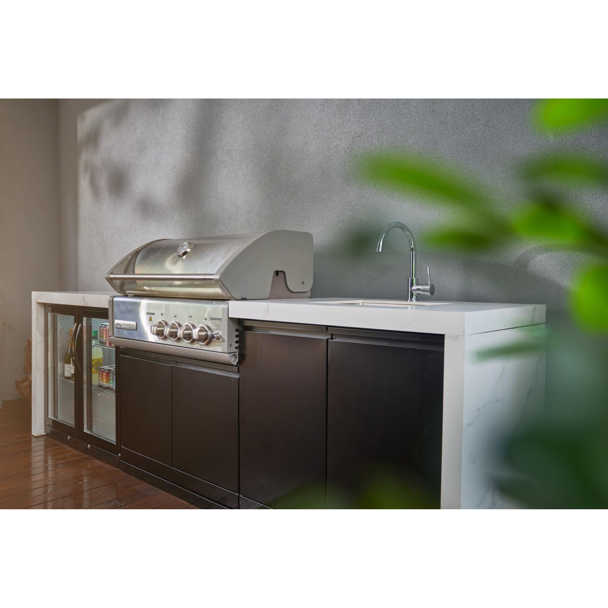 Crossray 4 Burner Gas Outdoor Kitchen With White Bench