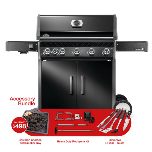 Napoleon Rogue PRO 625 LPG Gas BBQ with Infrared Side Burner Bundle